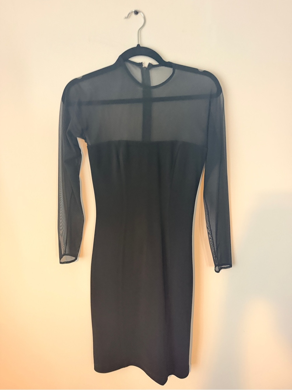 Tadashi Black Sheer-Yoke Long Sleeve Bodycon Dress